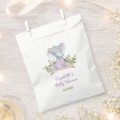 かわいい紫色のゾウ/ラベンダーの水彩フローラ フェイバーバッグ (クリップ留めされた状態)