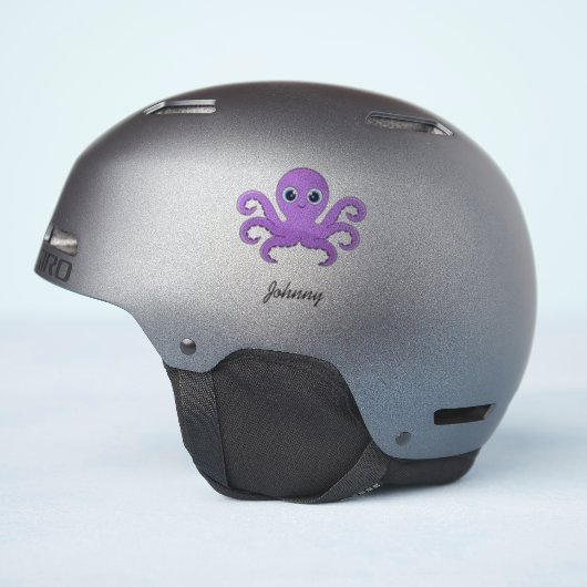 かわいい紫色のタコのカスタム名 シール (ヘルメット側面)