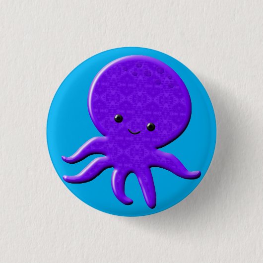 かわいい紫色のタコ 缶バッジ (正面)