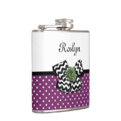 かわいい紫色のドットグリーンバラシェブロンボウと名前 フラスク (右)