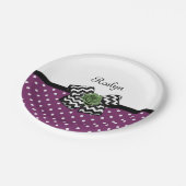 かわいい紫色のドットグリーンバラシェブロンボウと名前 ペーパープレート (アングル)