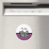 かわいい紫色のドットグリーンバラシェブロンボウと名前 マグネット (インサイチュ (食洗機))