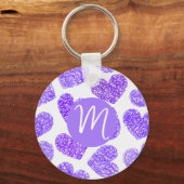 かわいい紫色のドードルハートバレンタインズデイモノグラム キーホルダー (裏面)