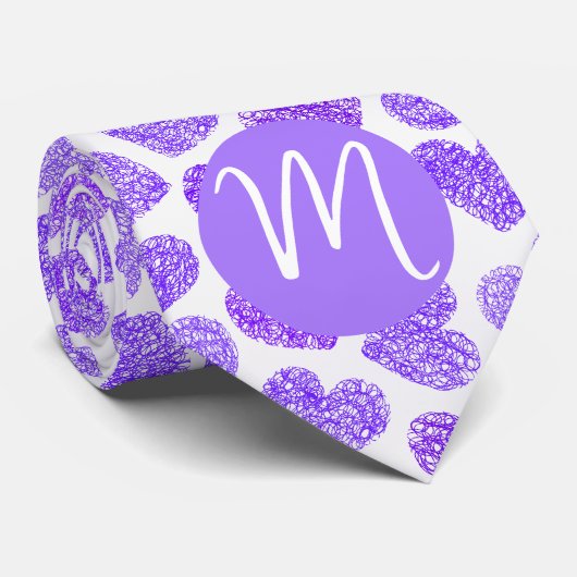 かわいい紫色のドードルハートバレンタインズデイモノグラム ネクタイ (ロール)