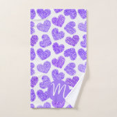 かわいい紫色のドードルハートバレンタインズデイモノグラム バスタオルセット (ハンドタオル)