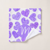 かわいい紫色のドードルハートバレンタインズデイモノグラム バスタオルセット (ウォッシュタオル)