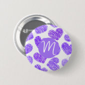 かわいい紫色のドードルハートバレンタインズデイモノグラム 缶バッジ (正面&裏面)