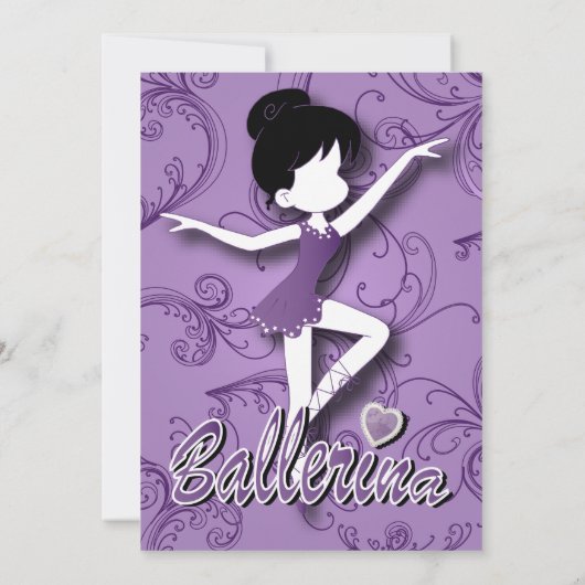 かわいい紫色のバレリーナの女の子|のバレエのダンスの演奏会 招待状 (裏面)