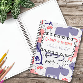 かわいい紫色のヒッポ作成&ドードル想像パターン ノートブック