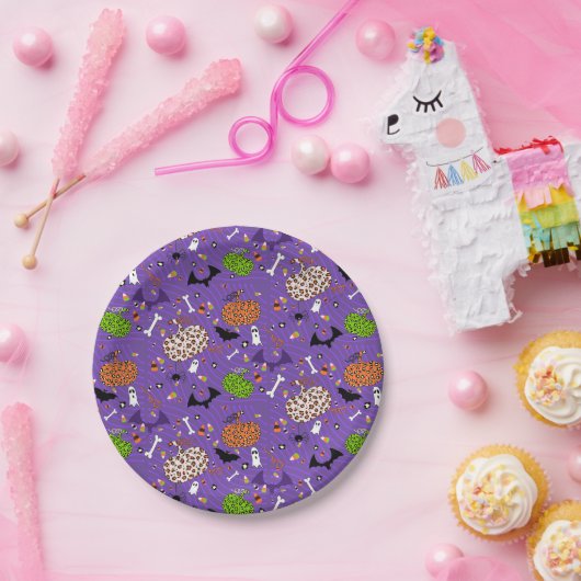 かわいい紫色のヒョウのカボチャ模様 ペーパープレート (パーティー)