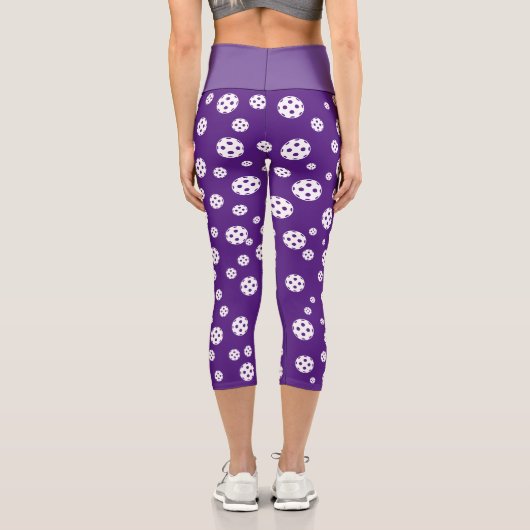 かわいい紫色のピックボールのハイウエストスポーツレギンス カプリレギンス (裏面)