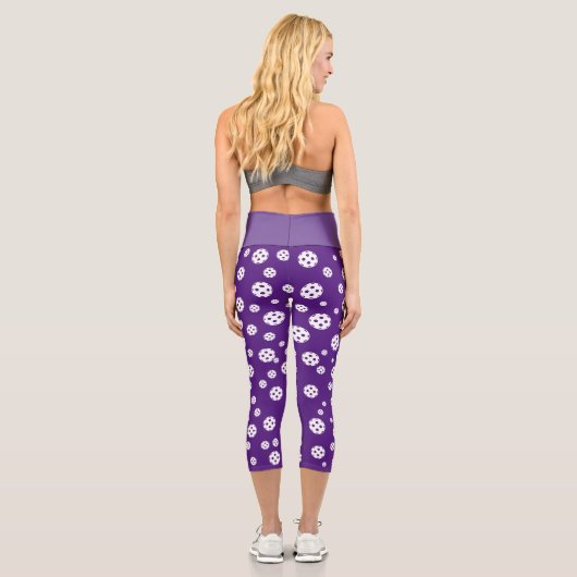 かわいい紫色のピックボールのハイウエストスポーツレギンス カプリレギンス (裏面)