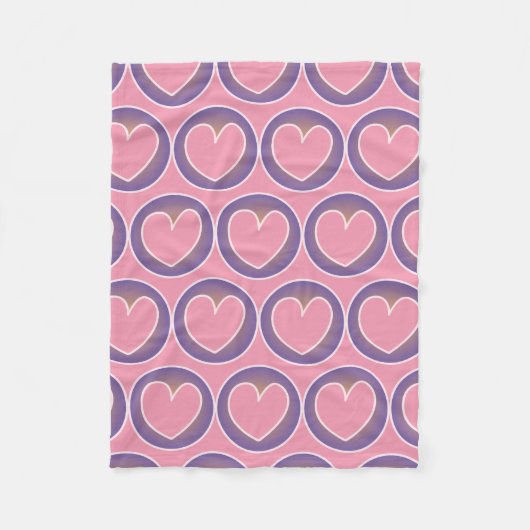 かわいい紫色のピンクのハートパターンフリースブランケット フリースブランケット (正面)