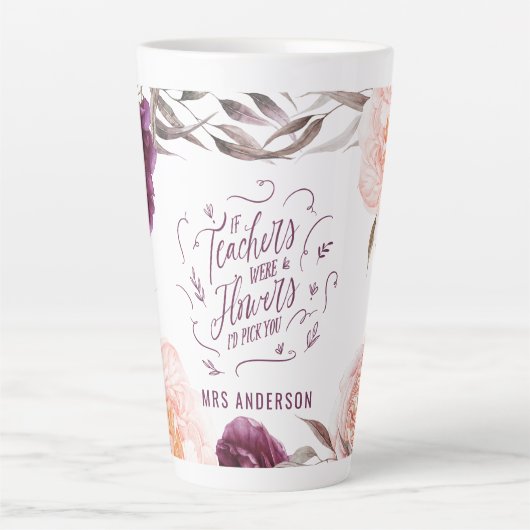 かわいい紫色のピンクのフローラエレガント先生 カフェラテマグ (正面)