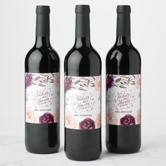 かわいい紫色のピンクのフローラエレガント先生 ワインラベル (ボトル)