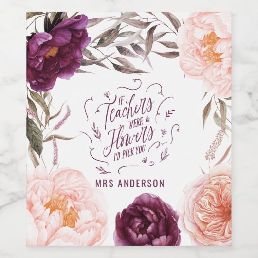 かわいい紫色のピンクのフローラエレガント先生 ワインラベル (シングルラベル)