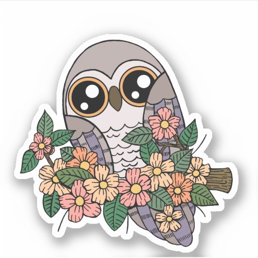 かわいい紫色のフクロウのノートパソコンステッカー シール (正面)