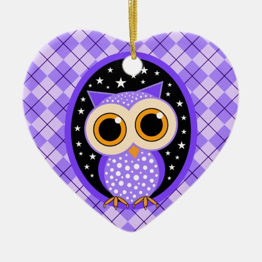 かわいい紫色のフクロウ セラミックオーナメント (正面)