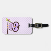 かわいい紫色のフクロウ ラゲッジタグ (正面横)