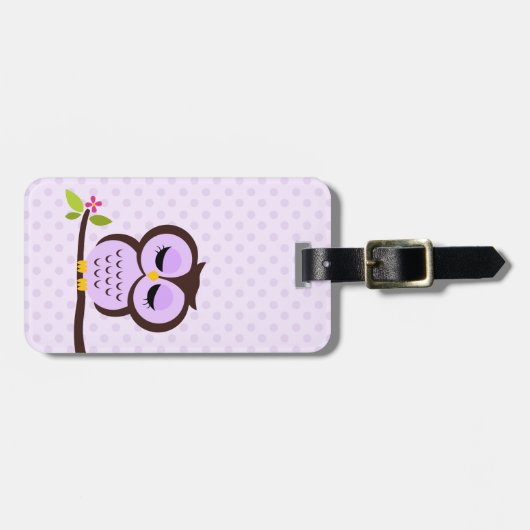 かわいい紫色のフクロウ ラゲッジタグ (正面横)