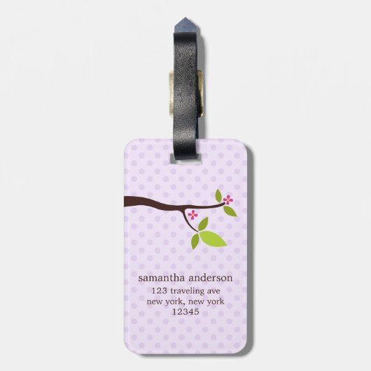 かわいい紫色のフクロウ ラゲッジタグ (裏面縦)