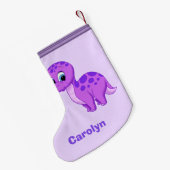 かわいい紫色のベビーのBrontosaurusの恐竜 スモールクリスマスストッキング (裏面 (吊り時))