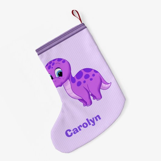 かわいい紫色のベビーのBrontosaurusの恐竜 スモールクリスマスストッキング (裏面 (吊り時))