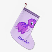 かわいい紫色のベビーのBrontosaurusの恐竜 スモールクリスマスストッキング (正面 (吊り時))