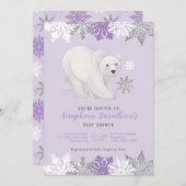 かわいい紫色のホッキョクグマのベビーシャワー招待状 招待状 (正面/裏面)
