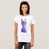 かわいい紫色のリンクス+子猫イラスト女性 Tシャツ (正面フル)