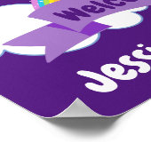 かわいい紫色のレインボーガールズベッドルームウェルカムサイン ポスター (角)