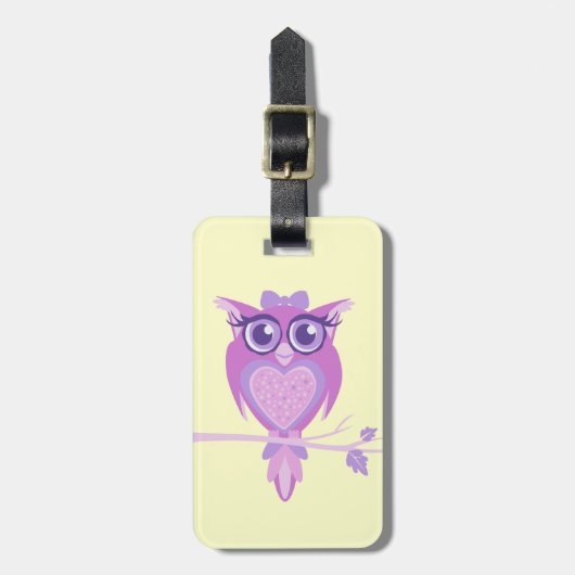 かわいい紫色のレモンキッズカスタムフクロウの荷札 ラゲッジタグ (正面縦)