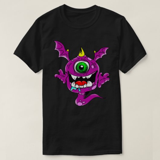 かわいい紫色の人々の食べる人モンスター Tシャツ (デザイン正面)