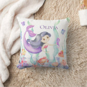 かわいい紫色の人魚の名前の水色海魚 クッション (ブランケット)