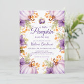 かわいい紫色の小さなかぼちゃの赤ちゃんシャワー 招待状 (スタンド正面)