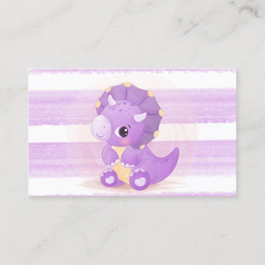 かわいい紫色の恐竜の女の子の本ベビー 名刺 (裏面)