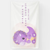 かわいい紫色の恐竜の女の子の赤ちゃんシャワー 横断幕 (縦)