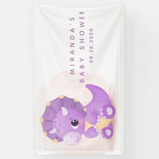 かわいい紫色の恐竜の女の子の赤ちゃんシャワー 横断幕 (縦)