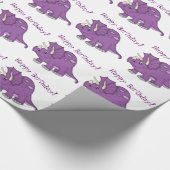 かわいい紫色の恐竜幸せな誕生日! ラッピングペーパー (角)