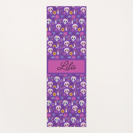 かわいい紫色の日の死んだスカルカスタム ヨガマット (正面)
