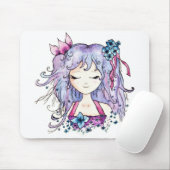 かわいい紫色の毛の花のマンガの女の子 マウスパッド (マウス)
