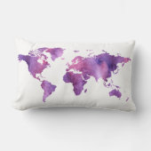 かわいい紫色の水の色のワールドマップトラベル ランバークッション (正面)