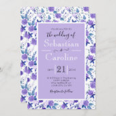 かわいい紫色の水彩花の結婚式招待状 (正面/裏面)
