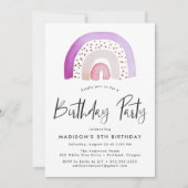 かわいい紫色の水彩虹の誕生日パーティー 招待状 (正面)