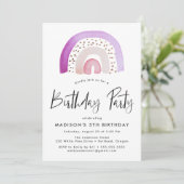 かわいい紫色の水彩虹の誕生日パーティー 招待状 (スタンド正面)
