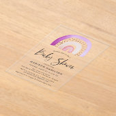 かわいい紫色の水彩虹の赤ちゃんシャワー アクリル招待状 (レイダウン)