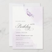 かわいい紫色の水色バタフライエイジ誕生日 招待状 (正面)