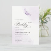 かわいい紫色の水色バタフライエイジ誕生日 招待状 (スタンド正面)