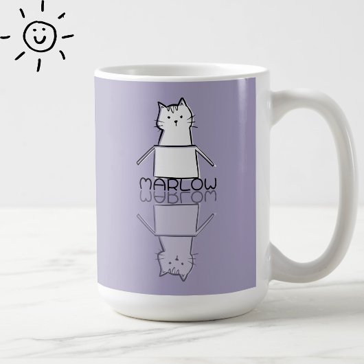かわいい紫色の猫の反射ドゥードル カスタムネーム コーヒーマグカップ