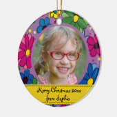 かわいい紫色の花の子のフォトフレームクリスマス セラミックオーナメント (左)